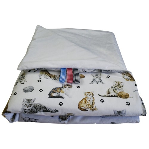 Kocyk Dziecięcy 75x100 Ocieplany Kotki Białe/Biel Bawełna/Velvet