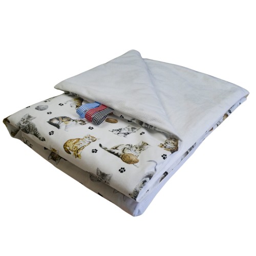 Kocyk Dziecięcy 75x100 Ocieplany Kotki Białe/Biel Bawełna/Velvet