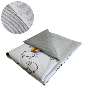 Kocyk Dziecięcy 75x100 Ocieplany Owieczki Biel/Szary Bawełna/Velvet