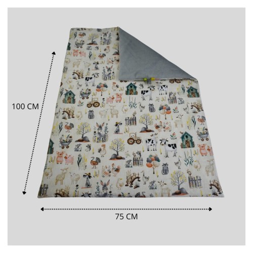 Kocyk Dziecięcy 75x100 Ocieplany Farma Retro/Szary Bawełna/Velvet