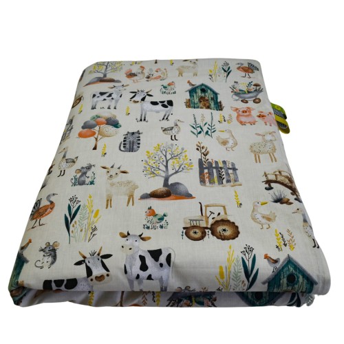 Kocyk Dziecięcy 75x100 Ocieplany Farma Retro/Szary Bawełna/Velvet