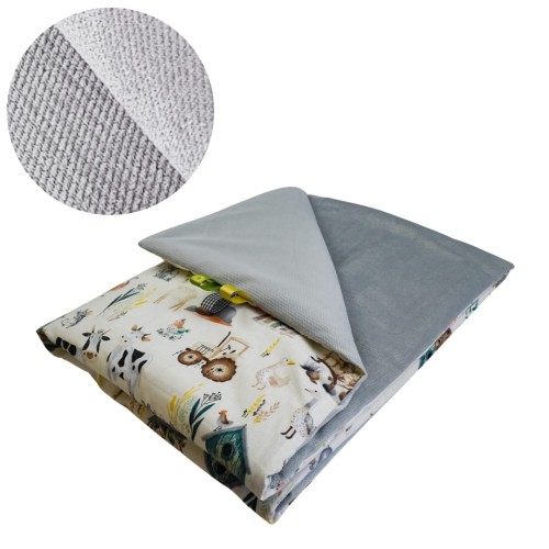 Kocyk Dziecięcy 75x100 Ocieplany Farma Retro/Szary Bawełna/Velvet