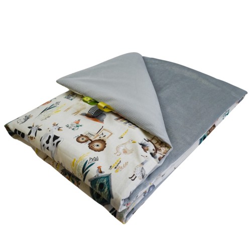 Kocyk Dziecięcy 75x100 Ocieplany Farma Retro/Szary Bawełna/Velvet