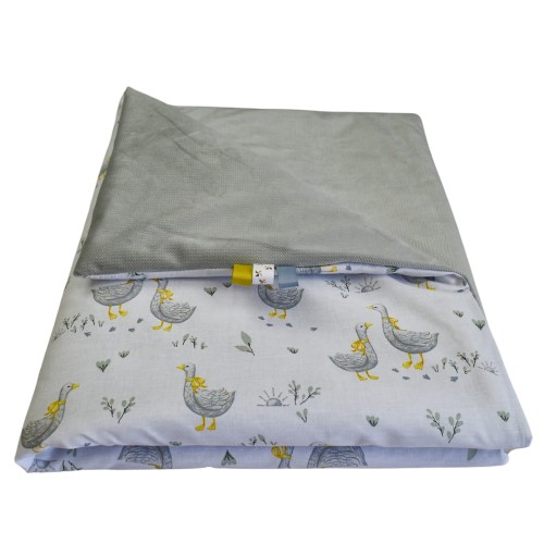 Kocyk Dziecięcy 75x100 Ocieplany Gąski/Szary Bawełna/Velvet