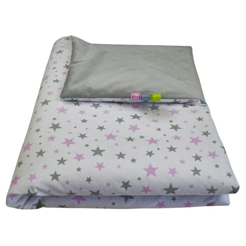 Kocyk Dziecięcy 75x100 Ocieplany Gwiazdki/Szary Bawełna/Velvet