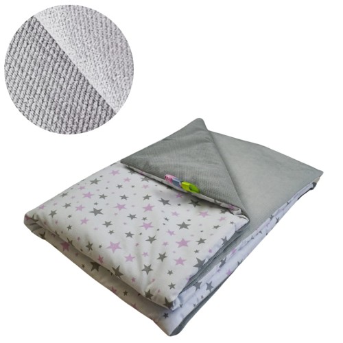 Kocyk Dziecięcy 75x100 Ocieplany Gwiazdki/Szary Bawełna/Velvet