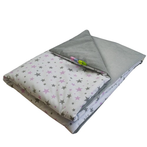 Kocyk Dziecięcy 75x100 Ocieplany Gwiazdki/Szary Bawełna/Velvet