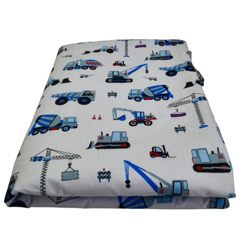 Kocyk Dziecięcy 75x100 Ocieplany Koparki Niebieskie Na Białym/Szary Bawełna/Velvet