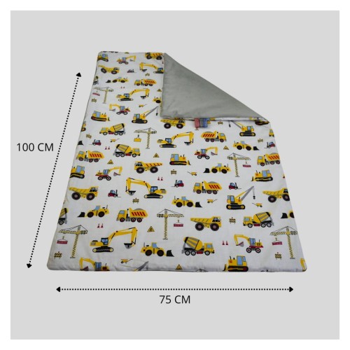 Kocyk Dziecięcy 75x100 Ocieplany Koparki Żółte Na Białym/Szary Bawełna/Velvet