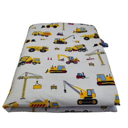 Kocyk Dziecięcy 75x100 Ocieplany Koparki Żółte Na Białym/Szary Bawełna/Velvet