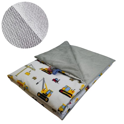 Kocyk Dziecięcy 75x100 Ocieplany Koparki Żółte Na Białym/Szary Bawełna/Velvet