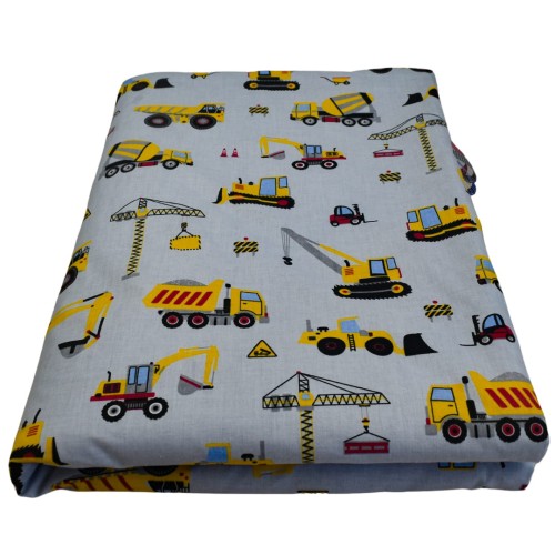 Kocyk Dziecięcy 75x100 Ocieplany Koparki Żółte Na Szarym/Szary Bawełna/Velvet