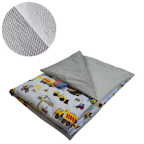 Kocyk Dziecięcy 75x100 Ocieplany Koparki Żółte Na Szarym/Szary Bawełna/Velvet