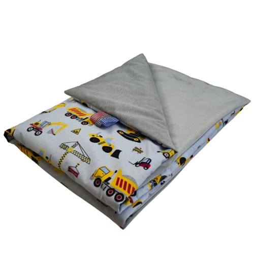 Kocyk Dziecięcy 75x100 Ocieplany Koparki Żółte Na Szarym/Szary Bawełna/Velvet