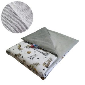 Kocyk Dziecięcy 75x100 Ocieplany Kotki Białe/Szary Bawełna/Velvet