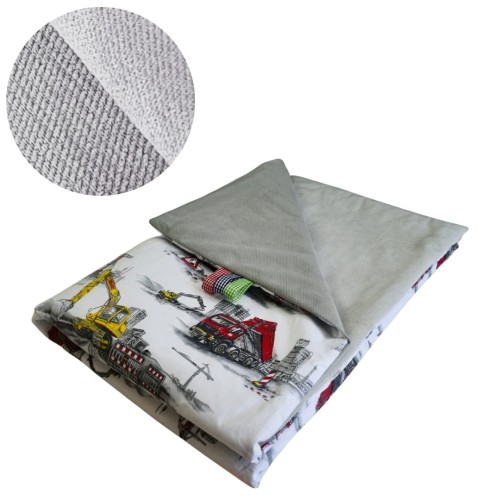 Kocyk Dziecięcy 75x100 Ocieplany Maszyny Budowlane/Szary Bawełna/Velvet