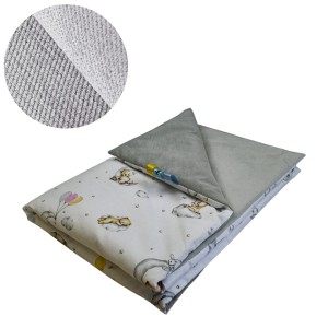 Kocyk Dziecięcy 75x100 Ocieplany Miśki Na Księżycu/Szary Bawełna/Velvet