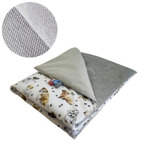 Kocyk Dziecięcy 75x100 Ocieplany Pieski Białe/Szary Bawełna/Velvet