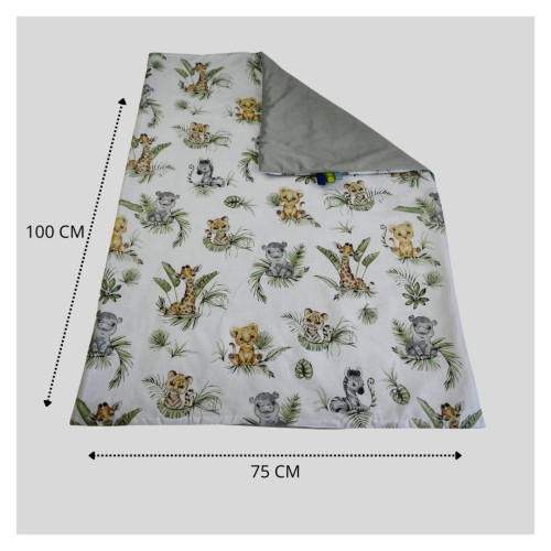 Kocyk Dziecięcy 75x100 Ocieplany Afrykańskie Zwierzęta/Szary Bawełna/Velvet