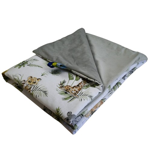 Kocyk Dziecięcy 75x100 Ocieplany Afrykańskie Zwierzęta/Szary Bawełna/Velvet