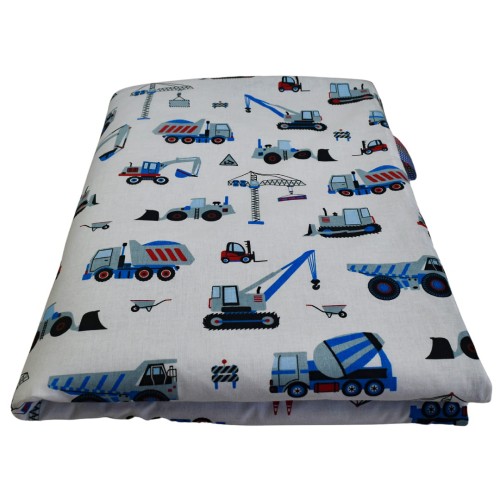 Kocyk Dziecięcy 75x100 Ocieplany Koparki Niebieskie Na Białym/Grafit Bawełna/Velvet