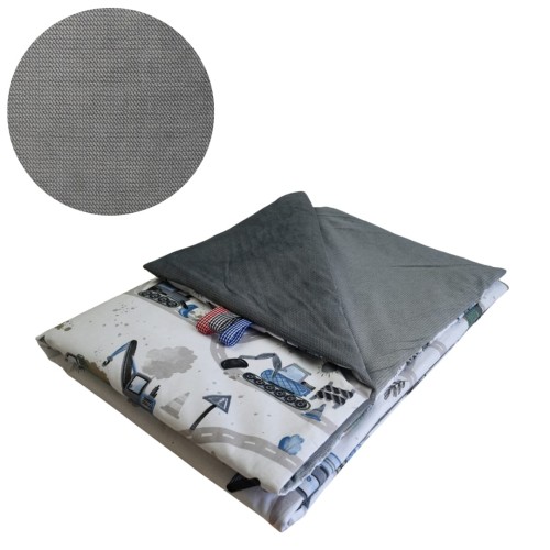 Kocyk Dziecięcy 75x100 Ocieplany Koparki Niebieskie Nowe/Grafit Bawełna/Velvet