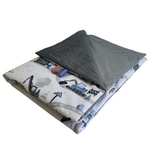 Kocyk Dziecięcy 75x100 Ocieplany Koparki Niebieskie Nowe/Grafit Bawełna/Velvet