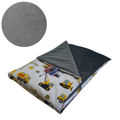 Kocyk Dziecięcy 75x100 Ocieplany Koparki Żółte Na Białym/Grafit Bawełna/Velvet