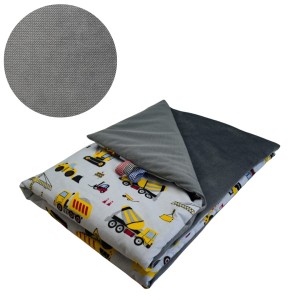 Kocyk Dziecięcy 75x100 Ocieplany Koparki Żółte Na Szarym/Grafit Bawełna/Velvet