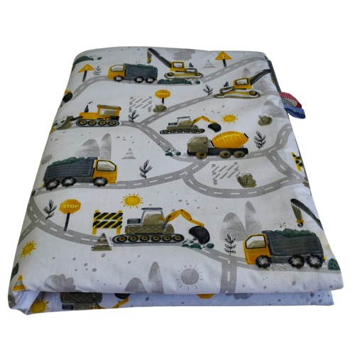 Kocyk Dziecięcy 75x100 Ocieplany Koparki Żółte Nowe/Grafit Bawełna/Velvet