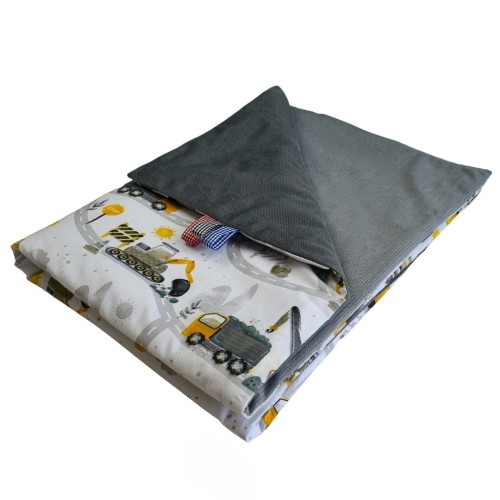 Kocyk Dziecięcy 75x100 Ocieplany Koparki Żółte Nowe/Grafit Bawełna/Velvet
