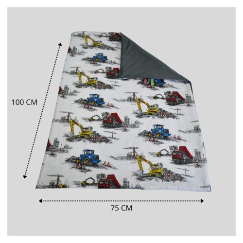 Kocyk Dziecięcy 75x100 Ocieplany Maszyny Budowlane/Grafit Bawełna/Velvet