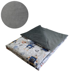 Kocyk Dziecięcy 75x100 Ocieplany Roboty/Grafit Bawełna/Velvet