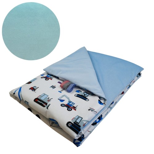 Kocyk Dziecięcy 75x100 Ocieplany Koparki Niebieskie Na Białym/Niebieski Bawełna/Velvet