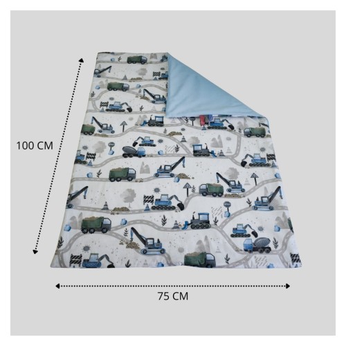 Kocyk Dziecięcy 75x100 Ocieplany Koparki Niebieskie Nowe/Niebieski Bawełna/Velvet