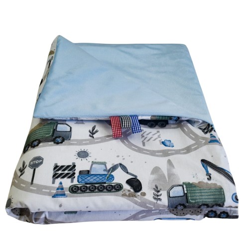 Kocyk Dziecięcy 75x100 Ocieplany Koparki Niebieskie Nowe/Niebieski Bawełna/Velvet