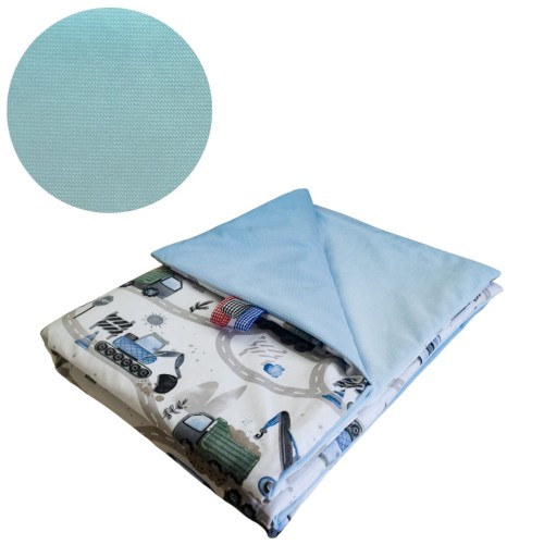 Kocyk Dziecięcy 75x100 Ocieplany Koparki Niebieskie Nowe/Niebieski Bawełna/Velvet