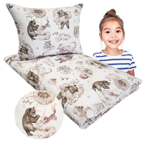 Komplet Pościeli Dziecięcej 100x160 + 50x60 Misie Na Drabince