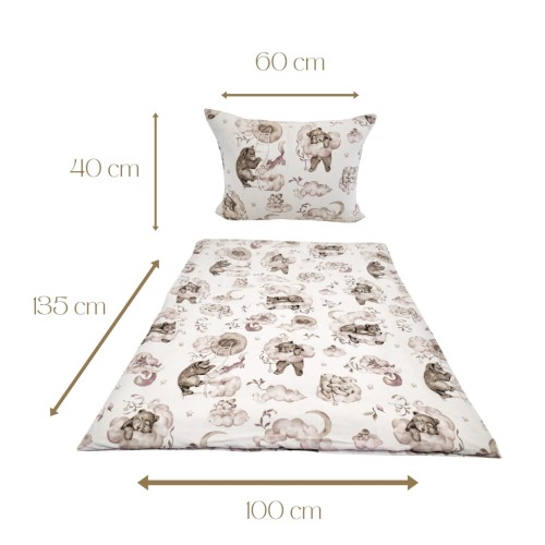 Komplet Pościeli Dziecięcej 100x135 + 40x60 Misie Na Drabince