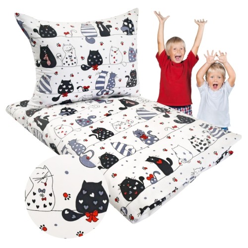 Komplet Pościeli Dziecięcej 90x120 + 40x60 Szalone Koty Czerwone Na Białym