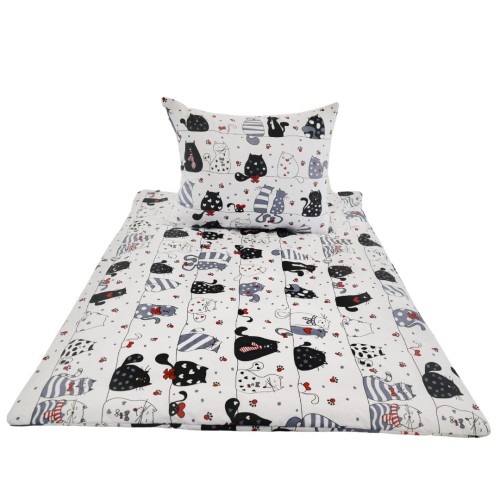 Komplet Pościeli Dziecięcej  90x120 + 50x60 Szalone Koty Czerwone Na Białym