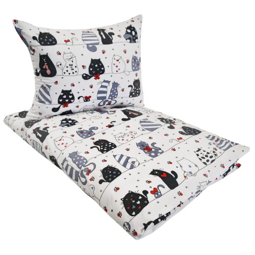 Komplet Pościeli Dziecięcej  90x120 + 50x60 Szalone Koty Czerwone Na Białym
