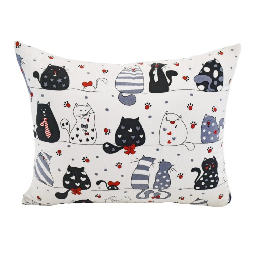 Komplet Pościeli Dziecięcej  90x120 + 50x60 Szalone Koty Czerwone Na Białym