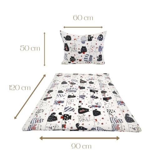 Komplet Pościeli Dziecięcej  90x120 + 50x60 Szalone Koty Czerwone Na Białym