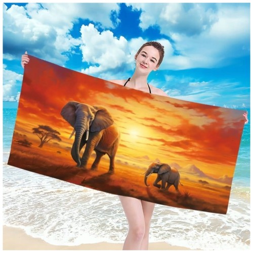 Ręcznik Plażowy Kąpielowy XL 70x140 Słonie Szybkoschnący H140