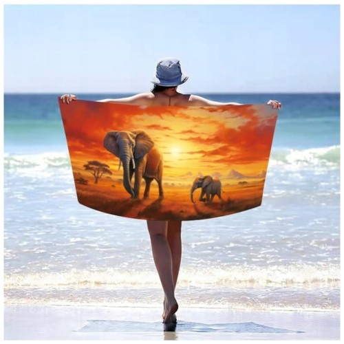 Ręcznik Plażowy Kąpielowy XL 70x140 Słonie Szybkoschnący H140