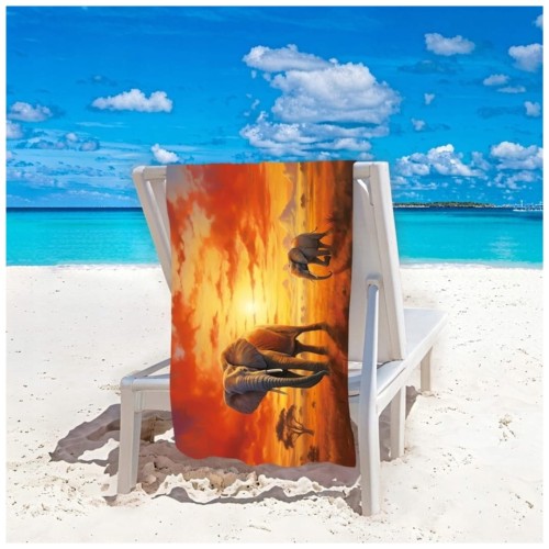 Ręcznik Plażowy Kąpielowy XL 70x140 Słonie Szybkoschnący H140