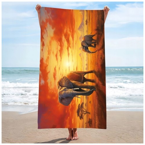 Ręcznik Plażowy Kąpielowy XL 70x140 Słonie Szybkoschnący H140