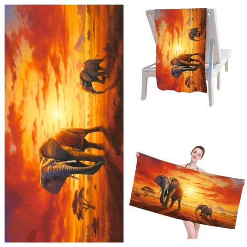 Ręcznik Plażowy Kąpielowy XL 70x140 Słonie Szybkoschnący H140