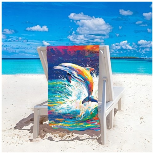 Ręcznik Plażowy Kąpielowy XL 70x140 Malowany Delfin Szybkoschnący H129